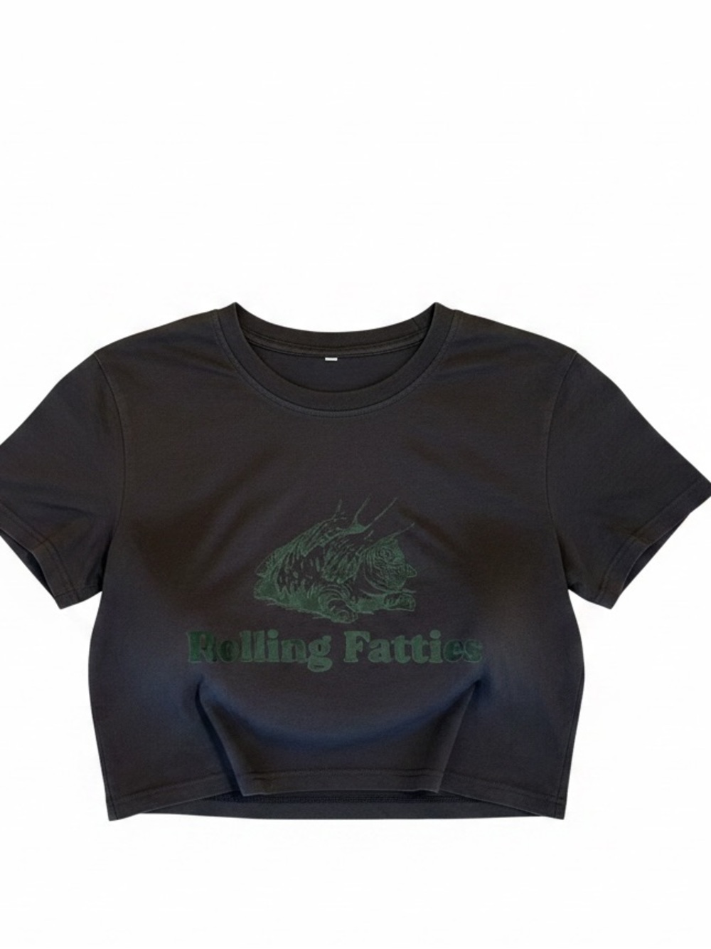 Women’s Black Cropped Graphic Print Cat Rolling Fatties t shirt small